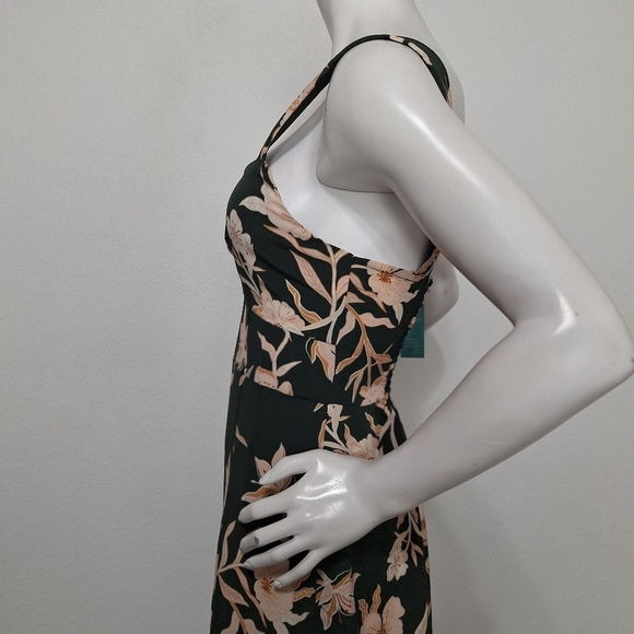 (NEW) Sweetheart Neck Green Dark Cottagecore Prairie Floral Tiered Midi Dress M - Picture 6 of 14